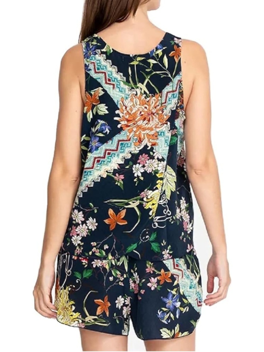 Johnny Was Roselynn 2 Pc Silk Set Size S Navy Floral - Picture 8 of 10